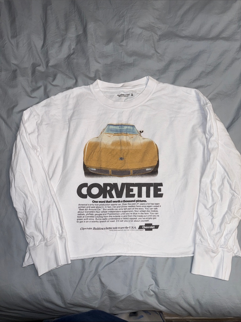 Abercrombie & Fitch Corvette Graphic Long Sleeve Tee - White with Orange Car